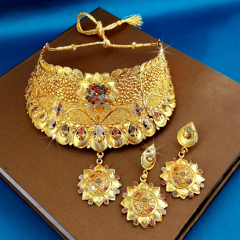 women’s stylish necklace-Kalyani Forming Gold Plated Traditional Designer Necklace & Earring Set