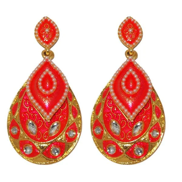 women’s wedding earrings-Kriaa Red Meenakari Gold Plated Dangler Earrings