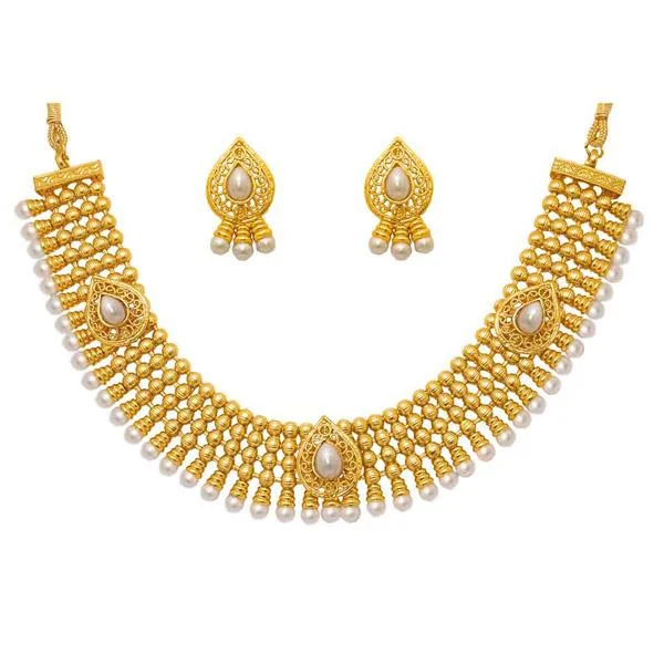 women’s rose gold necklace-Utkrishtt White Pearl Gold plated Ethnic Necklace Set - 1104508