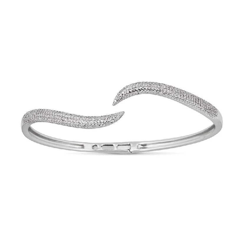 women’s crystal bracelet-14K White Gold Diamond Wavy Hinged Bangle