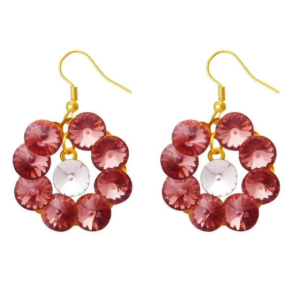 women’s long earrings-Kriaa Gold Plated Pink Resin Stone Dangler Earrings - 1311412K