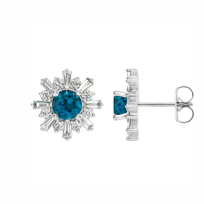 women’s statement hoop earrings-London Blue Topaz & Diamond Halo Earrings