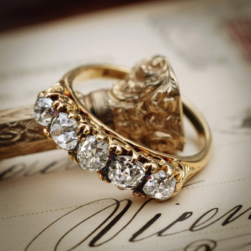 women’s oval-cut ring-Mmmmarvellously Majestic Antique Victorian Diamond Five-Stone Ring