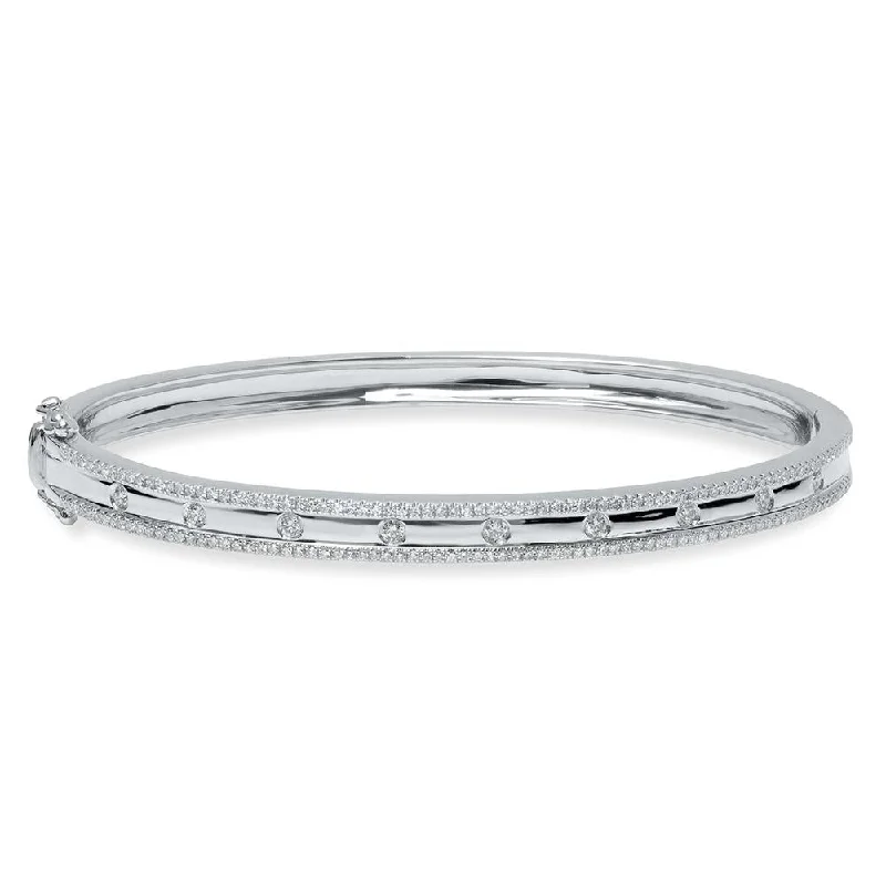 women’s diamond bracelet-14K White Gold Diamond Border Hinged Bangle (Small)