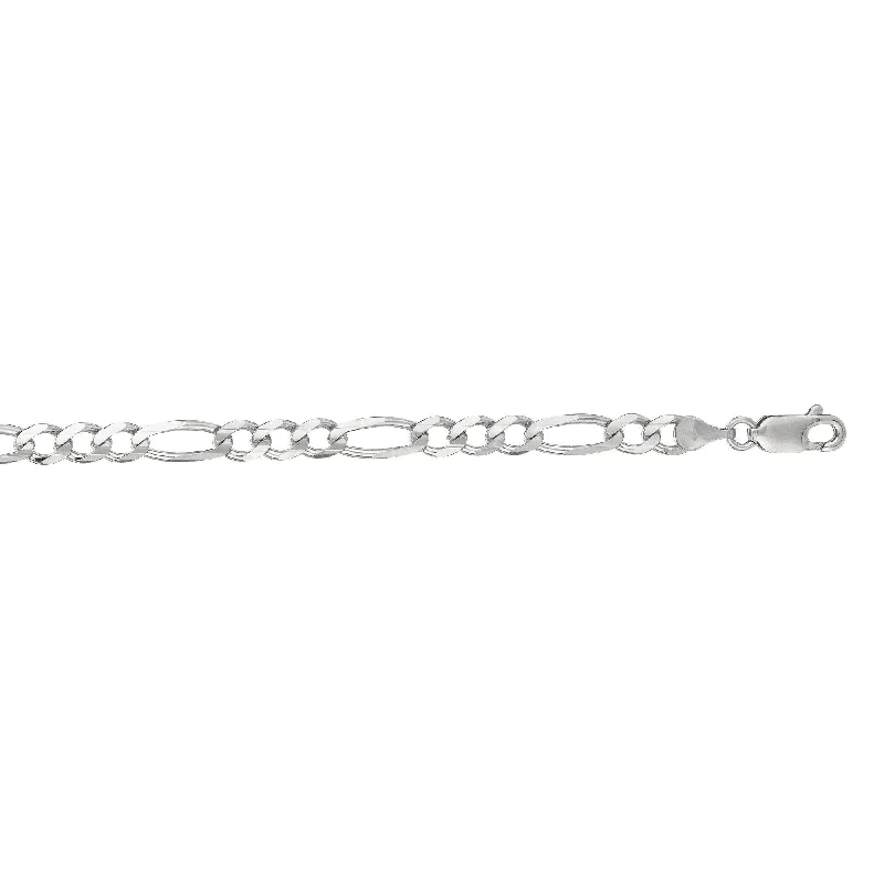 women’s rose gold bracelet-14kt 8 inches White Gold 4.6mm Diamond Cut Alternate 3+1 Classic Figaro Chain with Lobster Clasp