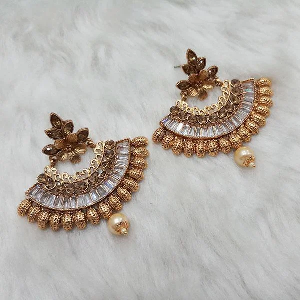 women’s floral earrings-Kriaa AD Stone Gold Plated Dangler Earrings - 1313007A