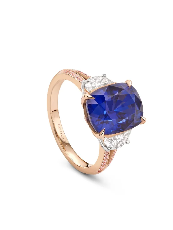 women’s retro ring-Trilogy Split Shoulder Sapphire and Diamond Rose Gold Ring