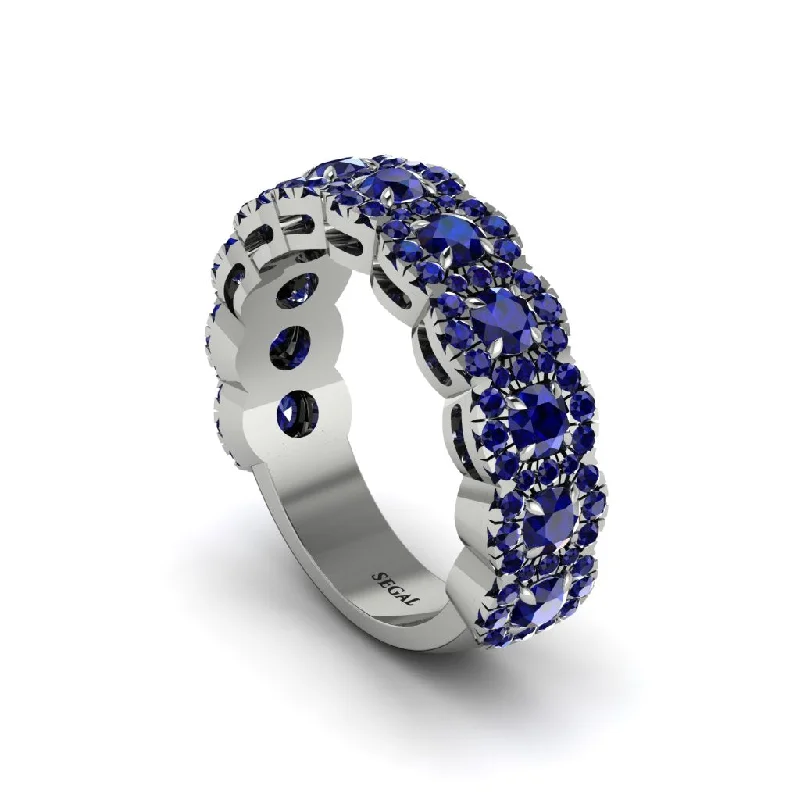 women’s bezel set engagement rings-Sapphire Blossoming Love Halo Wedding Band - Annalise No. 75