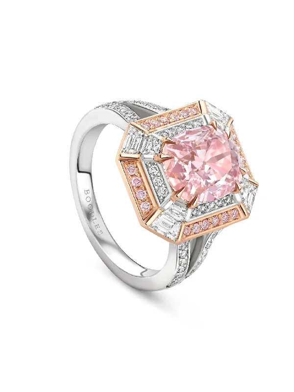 women’s sophisticated ring-Vintage Cushion Pink Diamond Platinum and Rose Gold Ring