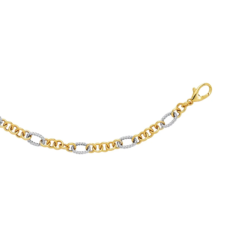 women’s braided bracelet-14K Two-tone Gold Alternating Twisted Oval Rope Link Chain