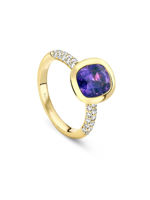 women’s radiant-cut ring-Florentine Dolce Vita Purple Sapphire Yellow Gold Ring