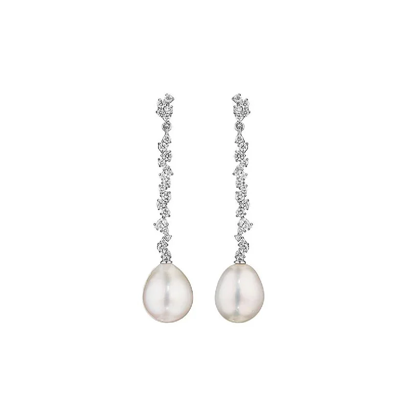 women’s luxury diamond earrings-Stardust Bar Pearl Drop Earrings