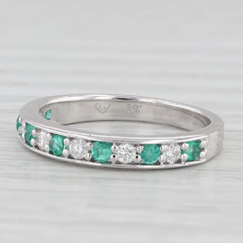 women’s floral halo engagement rings-0.46ctw Diamond Emerald Stackable Ring 14k White Gold Size 6.75 Wedding Band