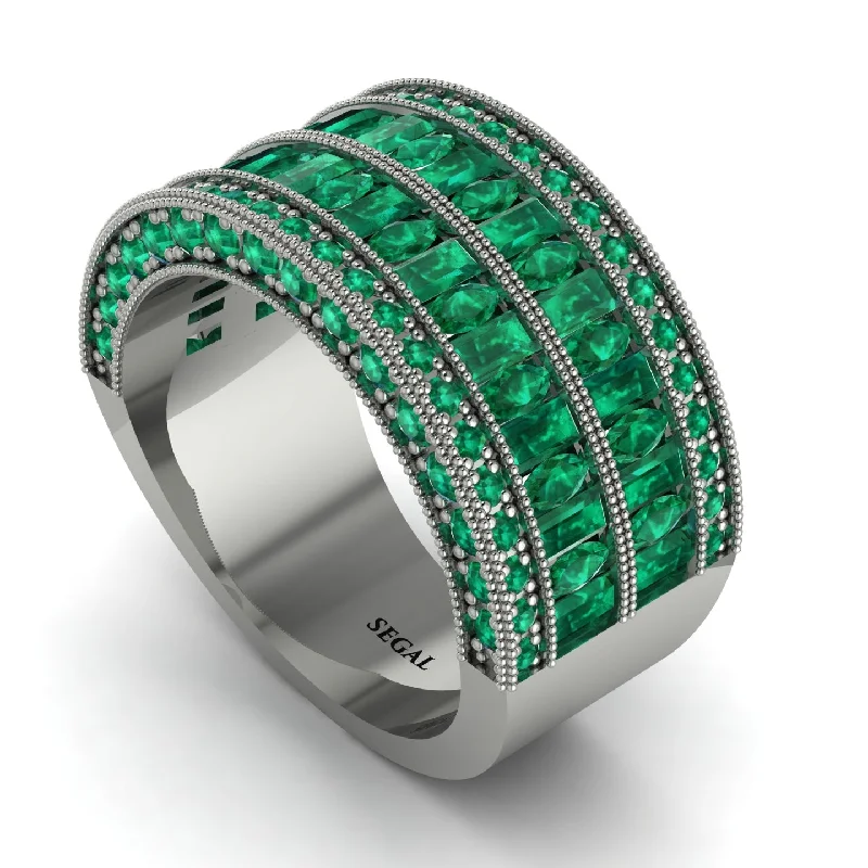 women’s handcrafted engagement rings-Emerald Multi-Row Halo Wedding Band - Blake No. 21