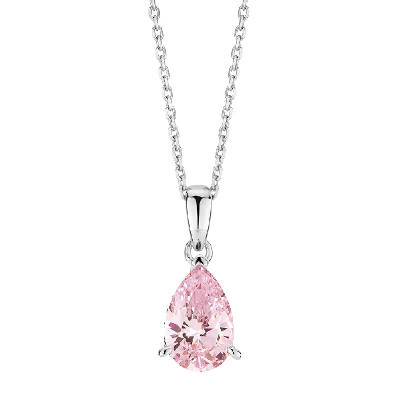 women’s solitaire necklace-Pear and Round Brilliant solitaire necklace with 1.42 carats* of diamond simulants in sterling silver