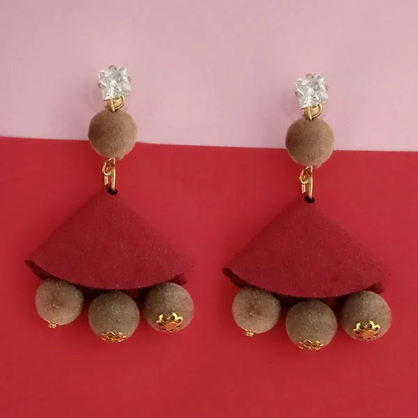 women’s heart-shaped earrings-Kriaa Austrian Stone And Brown Pom Pom Dangler Earrings - 1315513D