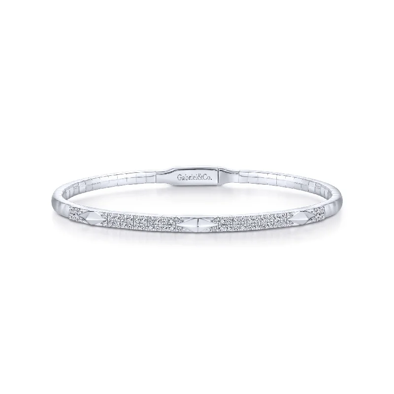 women’s sleek bangle-14K White Gold Diamond Pyramid Accent Bangle