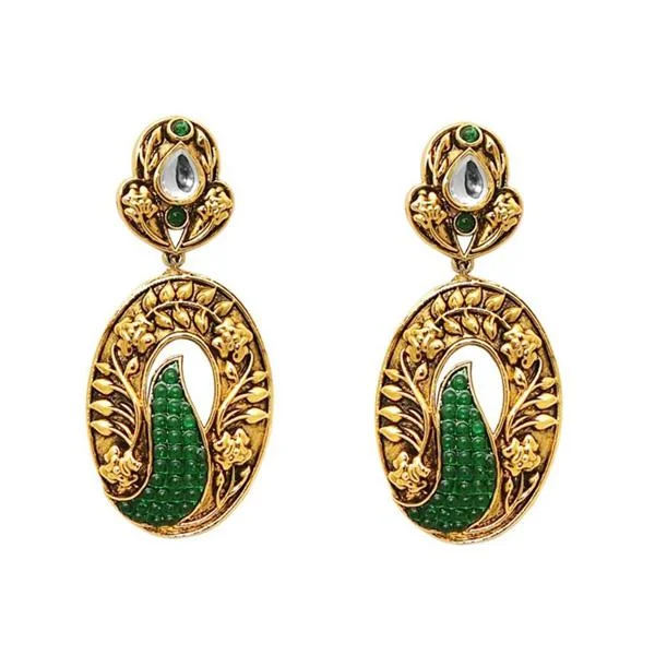 women’s ethnic earrings-The99jewel Kundan Pota Stone Dangler Earrings