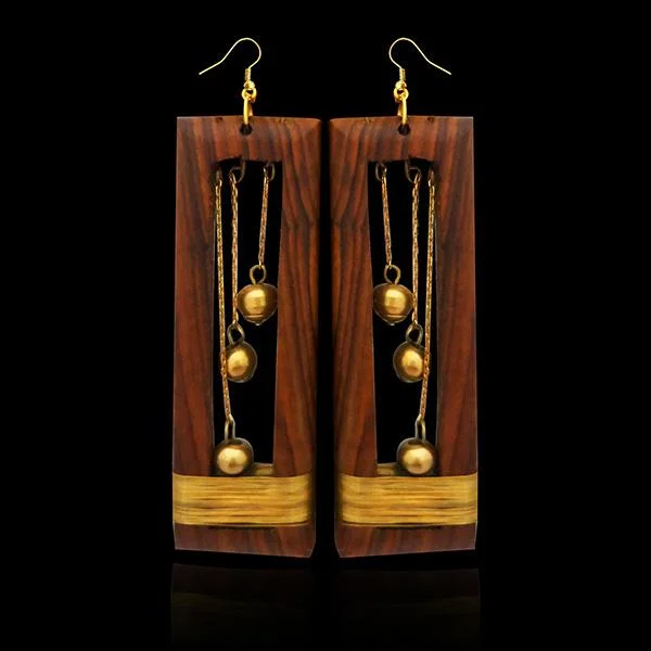 women’s gemstone stud earrings-Urthn Zinc Alloy Gold Plated Wooden Dangler Earrings - 1313202C