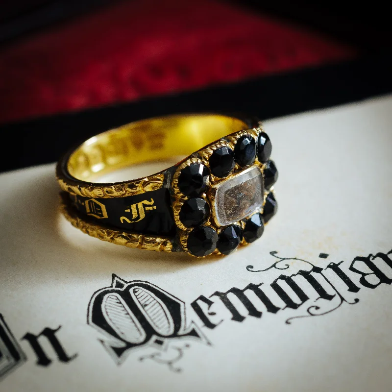 women’s gold-plated ring-Well Beloved Georgian Date 1827 Enamelled Mourning Ring