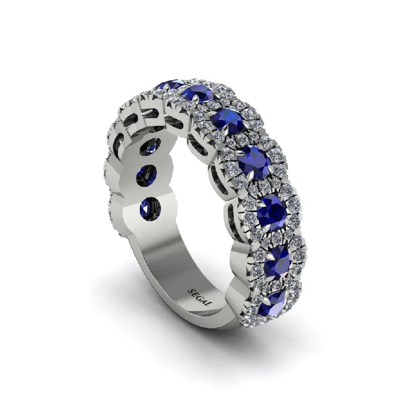 women’s wedding engagement rings-Sapphire Blossoming Love Halo Wedding Band - Annalise No. 15