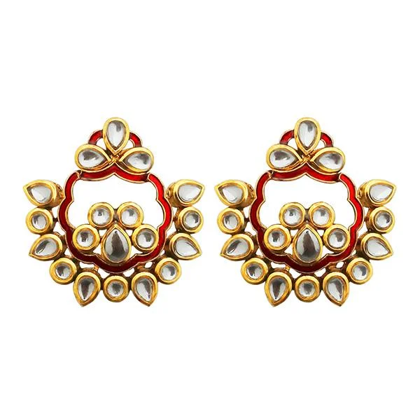 women’s pearl earrings-Kriaa Red Meenakari Kundan Dangler Earrings