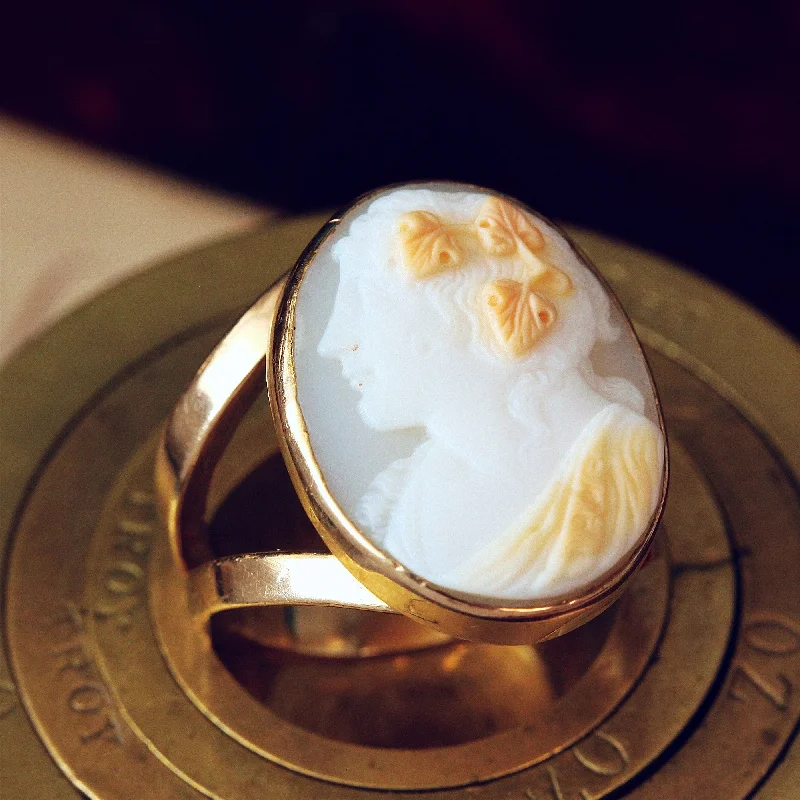 women’s platinum diamond ring-Antique Classical Bacchante Shell Cameo Ring