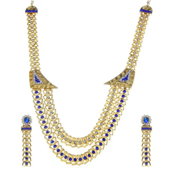 women’s sophisticated necklace-Soha Fashion Blue Austrian Stone Gold Plated Necklace Set