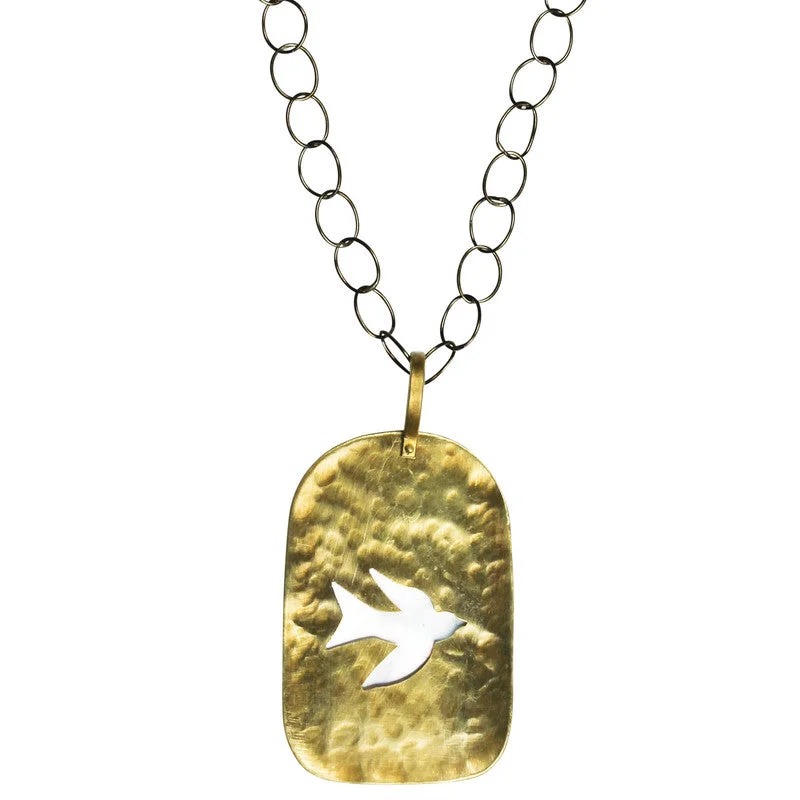 women’s delicate necklace-Gia Necklace, Bird, Brass and Mother of Pearl