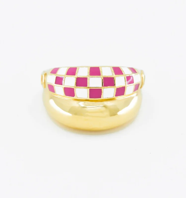 women’s custom ring-Double Checker Ring - Pink And White