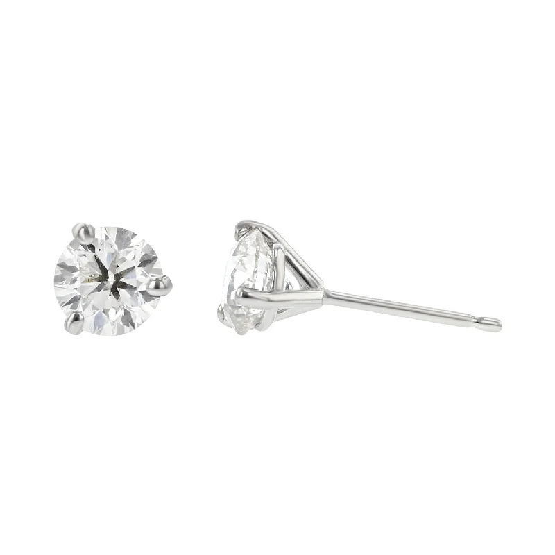 women’s bridal earrings-Three Prong Martini Round Diamond Stud Earrings