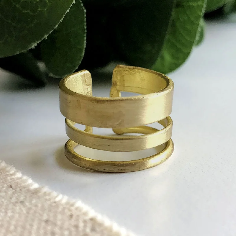 women’s fashion jewelry ring-Triple Band Ring - Gold, India