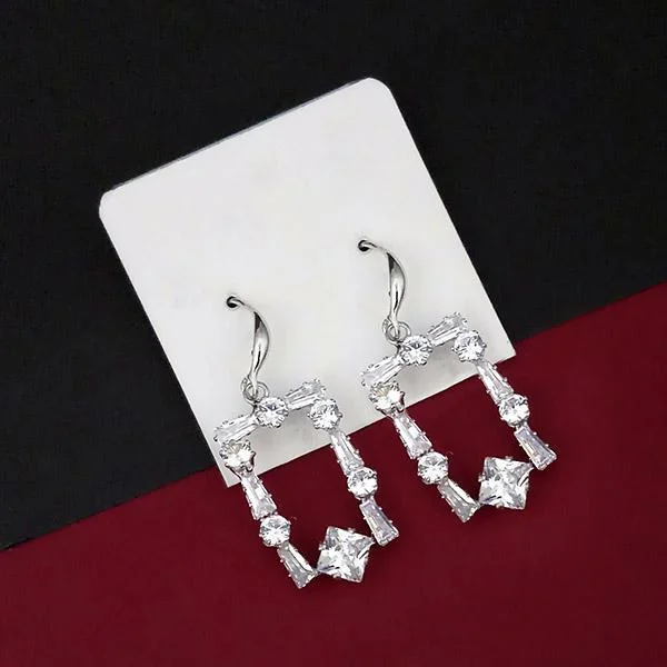 women’s drop diamond earrings-Urthn Silver Plated AD Stone Dangler Earrings - 1315844B