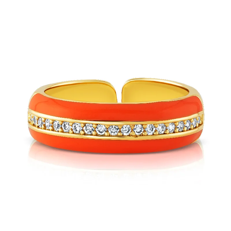 women’s thick bangle-ENAMEL 1 ROW CZ RING, NEON ORANGE