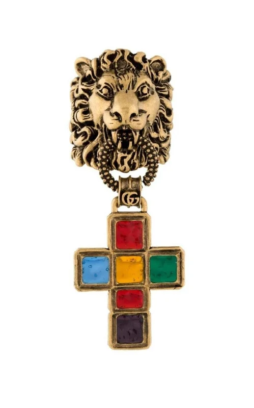 women’s band ring-Lion Head Cross Charm Ring