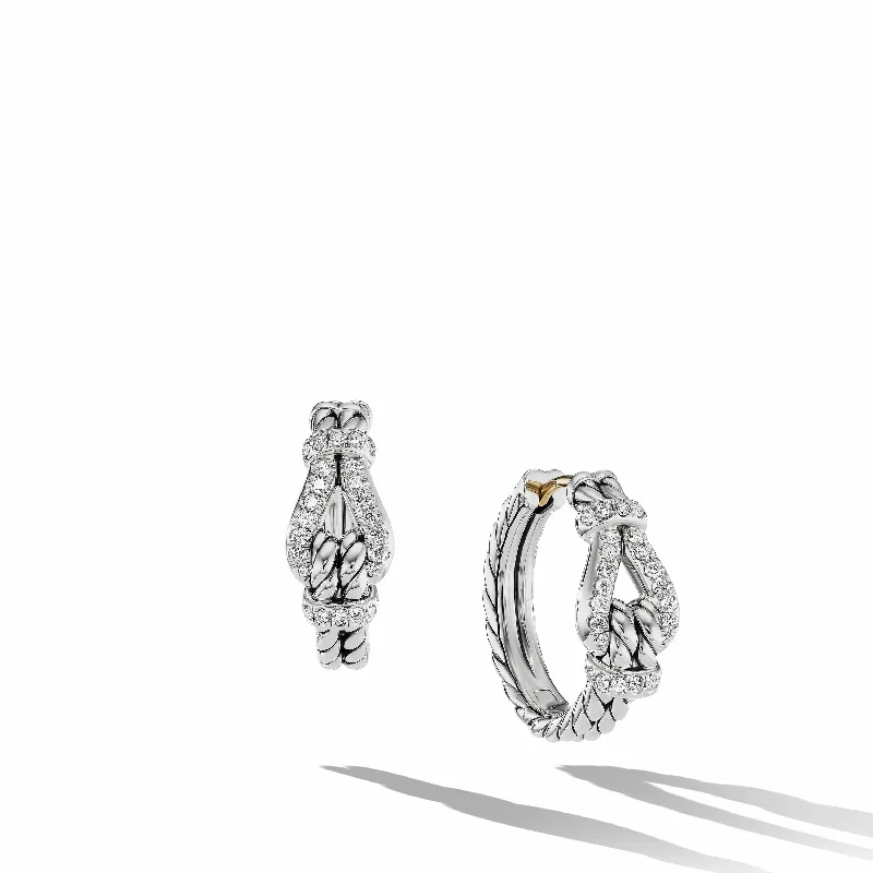 women’s hoop crystal earrings-Thoroughbred Loop Hoop Earrings in Sterling Silver with Pave Diamonds