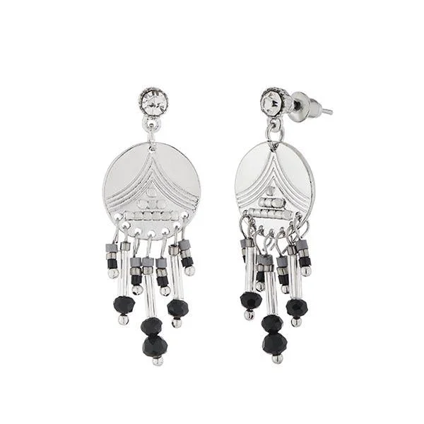 women’s sapphire stud earrings-Urthn Austrian Stone Black Beads Dangler Earrings