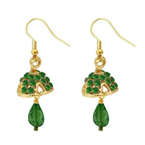 women’s vintage gold earrings-Kriaa Austrian Stone Green Gold Plated Jhumki Earrings - 1313709C