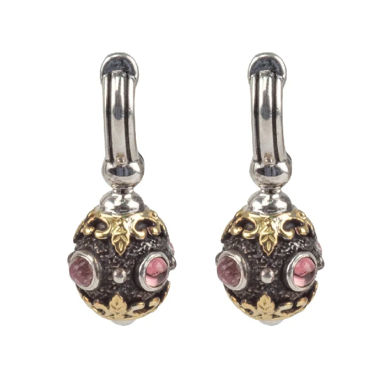 women’s opal earrings-Sterling Silver and 18K Gold Pink Tourmaline Earrings