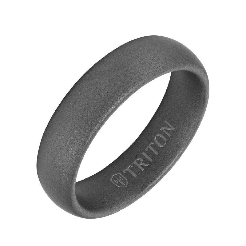 women’s bridal engagement rings-ROCCO Domed Tungsten Wedding Band with Gray Sand Blasted Finish by Triton - 6mm