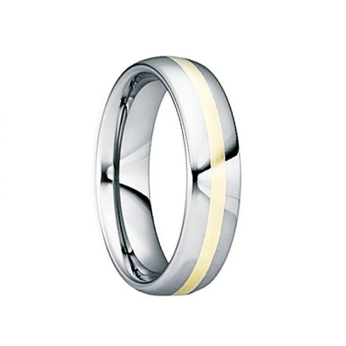 women’s sapphire engagement rings-DOMITIANUS 18K Yellow Gold Inlaid Tungsten Wedding Band with Polished Finish - 6mm