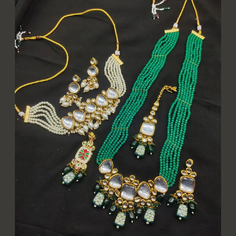 women’s gemstone pendant necklace-Lucentarts Jewellery Kundan Choker And Long Necklace Set