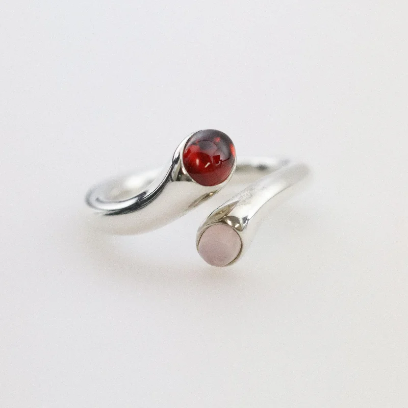 women’s elegant ring-Vintage Georg Jensen Jewelry | Carnival Ring with Garnet and Quartz 263