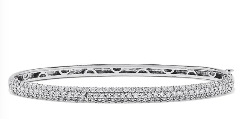 women’s floral bracelet-14K White Gold Diamond Hinged Bangle