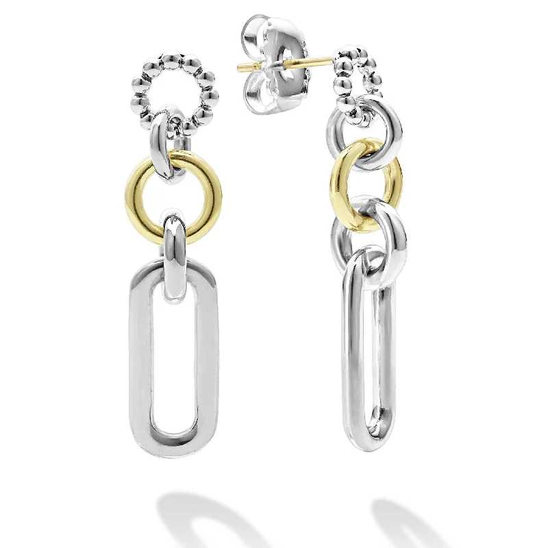 women’s double hoop earrings-Two-Tone Link Drop Earrings