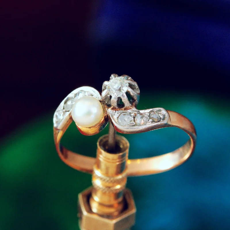 women’s marquise-cut ring-Vintage Art Nouveau Diamond & Pearl Ring