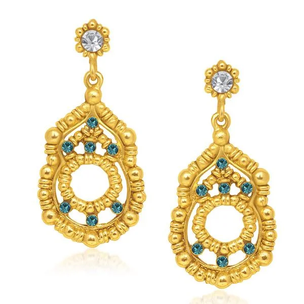 women’s floral earrings-Urthn Blue Austrian Stone Gold Plated Dangler Earrings