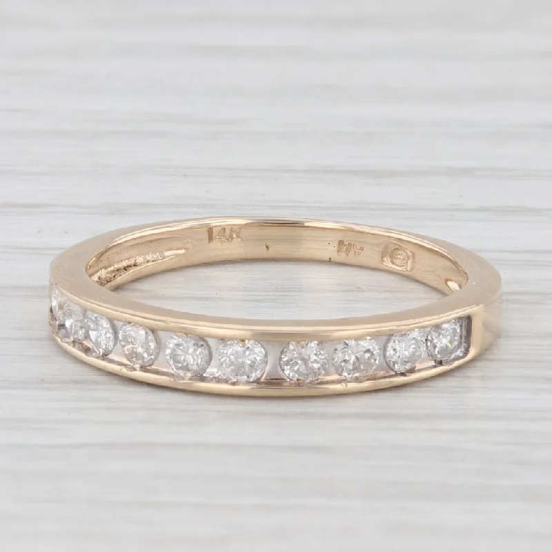 women’s solitaire with side stones engagement rings-0.30ctw Diamond 14K Yellow Gold Wedding Band Stackable Ring Size 6