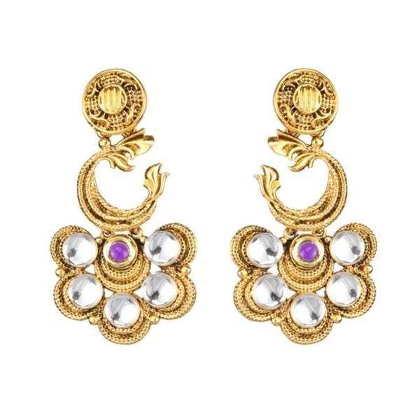 women’s silver earrings-The99Jewel Gold Plated Purple Pota Stone Dangler Earrings