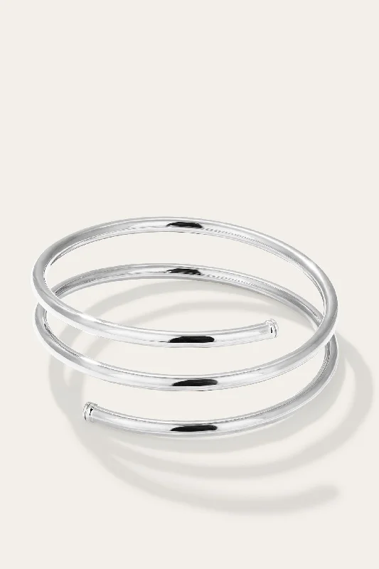 women’s bangle bracelet-Medium Coil Silver Plated Bangle